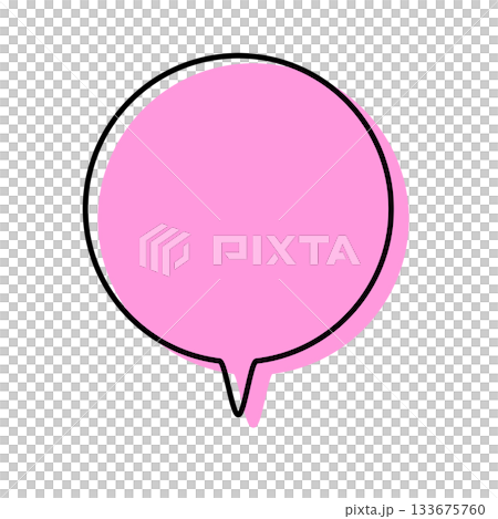 A simple speech bubble with misaligned lines, pointing downward in a circular shape A simple speech bubble with misaligned lines, pointing downward in a circular shape 133675760