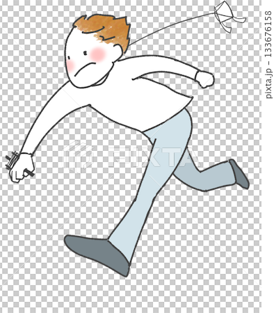 思い切り走って凧をあげる少年 思い切り走って凧をあげる少年 133676158