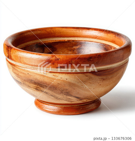Wooden bowl with natural grain and smooth finish for serving 133676306