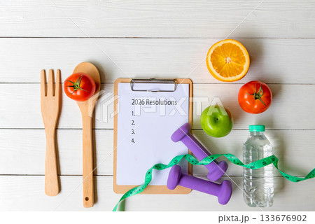 2026 Resolutions.  New year for New Changes Healthy.  Fresh vegetable  133676902