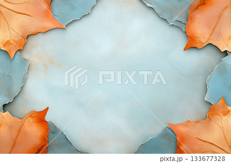 Elegant Autumn Background with Orange and Blue Leaf Edges and Soft Textured Center 133677328