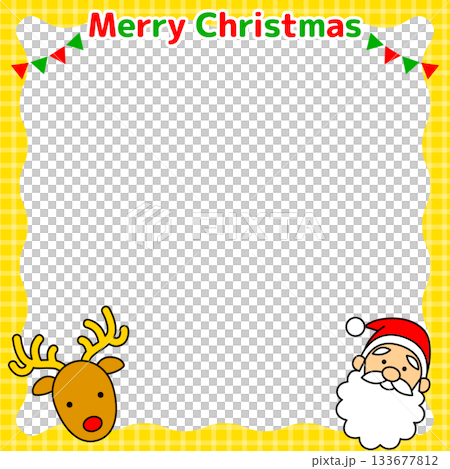 Cute Christmas frame (Santa and reindeer, yellow check, square) Cute Christmas frame (Santa and reindeer, yellow check, square) 133677812
