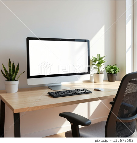 メカニカルキーボードとモニター 副業ワーク用背景素材 133678592