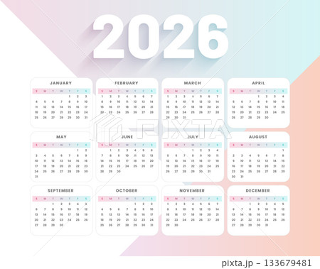 2026 english calendar template in soft theme 2026 english calendar template in soft theme 133679481