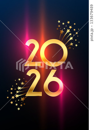 2026 golden lettering new year poster with sparkling stars 133679489