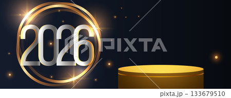 2026 new year banner with 3d podium stage 133679510