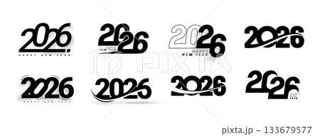 big set of happy new year 2026 festive logo calligraphy 133679577