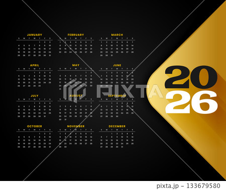 black golden 2026 new year calendar template black golden 2026 new year calendar template 133679580