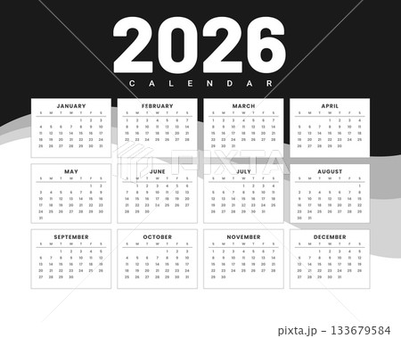 black white 2026 yearly calendar template black white 2026 yearly calendar template 133679584