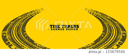 brush stroke style dirty tire track mark yellow banner design 133679588