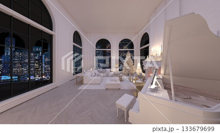 夜景が見えるリビングルーム 夜景が見えるリビングルーム 133679699