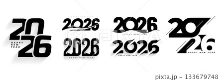 happy new year 2026 text calligraphy in collection 133679748