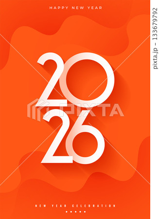 modern style happy new year 2026 orange poster 133679792