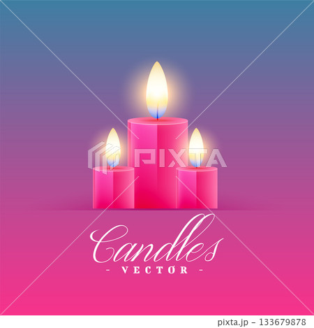 realistic three burning event candle with warm flame background 133679878