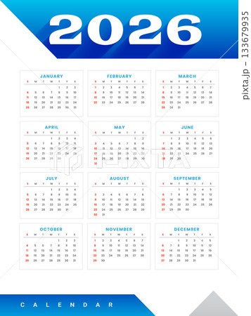 white blue 2026 calendar layout in business style 133679935