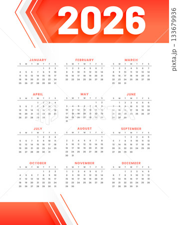 white orange simple 2026 annual calendar layout 133679936
