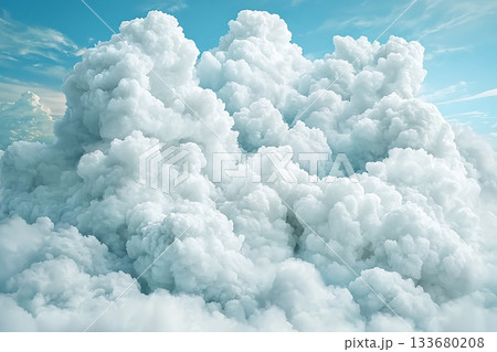 Fluffy White Clouds Against Bright Blue Sky Capturing Tranquility and Calmness of Nature 133680208