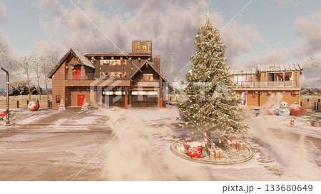 クリスマスツリーを飾った街並み クリスマスツリーを飾った街並み 133680649