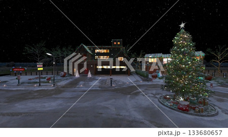 クリスマスツリーを飾った街並み 133680657