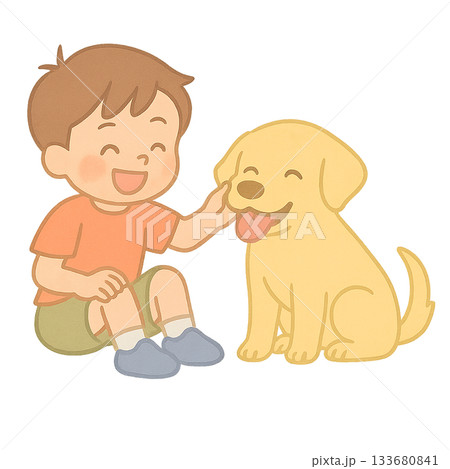 男の子と遊ぶ子犬のイラスト 男の子と遊ぶ子犬のイラスト 133680841