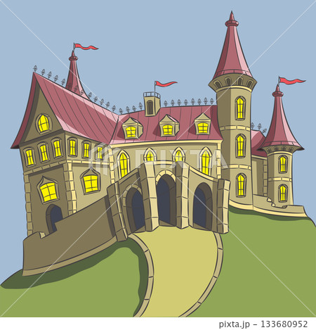 Color illustration of fantasy castle building Color illustration of fantasy castle building 133680952