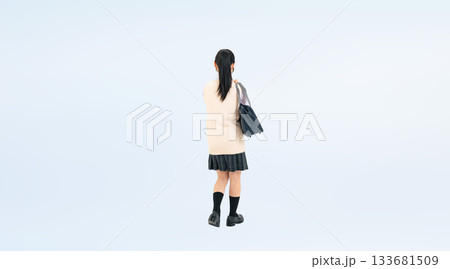 制服を着た女子学生の後ろ姿の全身写真 制服を着た女子学生の後ろ姿の全身写真 133681509