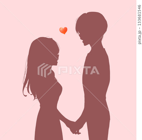 向かい合う男女　恋愛　手を握る　シルエット 133681546