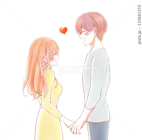 向かい合う男女 恋愛 笑顔 手を握る 向かい合う男女 恋愛 笑顔 手を握る 133681555
