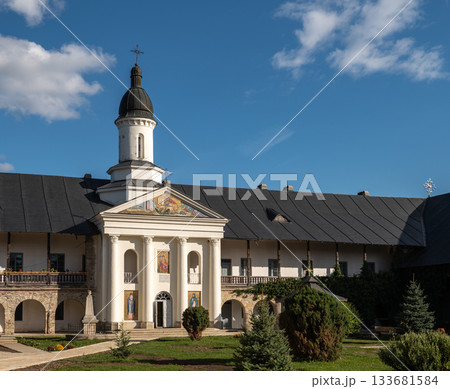 Neamt Monastery Courtyard and Neoclassical Church Facade 133681584