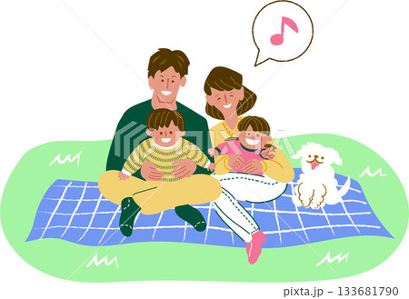 家族で仲良くレジャーシートに座っているイラスト 家族で仲良くレジャーシートに座っているイラスト 133681790