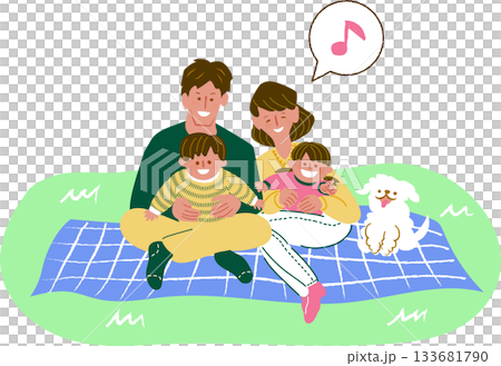 家族で仲良くレジャーシートに座っているイラスト 家族で仲良くレジャーシートに座っているイラスト 133681790