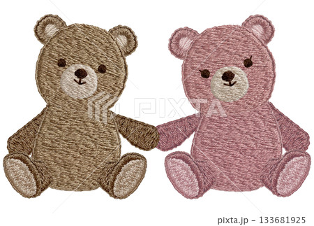 【仲良しテディベア】手刺繍イラスト素材 133681925