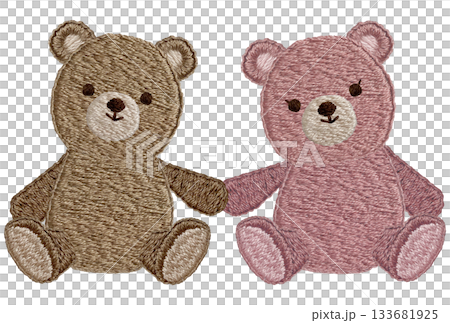 【仲良しテディベア】手刺繍イラスト素材 133681925