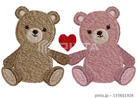 【仲良しテディベア】手刺繍イラスト素材 133681926