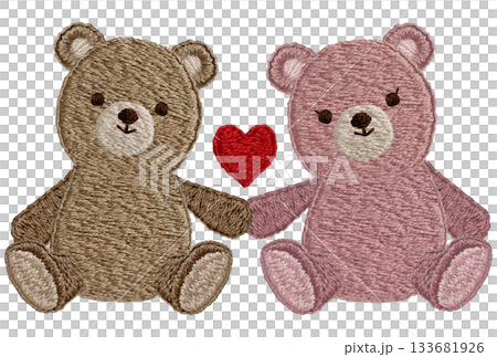 【仲良しテディベア】手刺繍イラスト素材 133681926