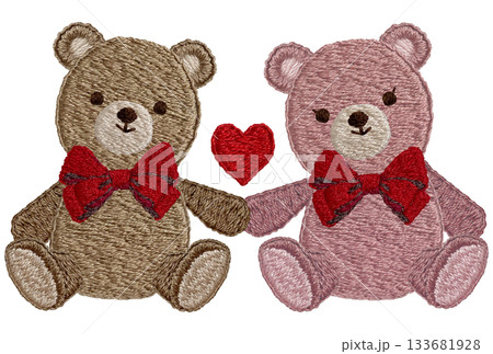 【仲良しテディベア】手刺繍イラスト素材 133681928