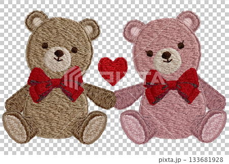 【仲良しテディベア】手刺繍イラスト素材 133681928