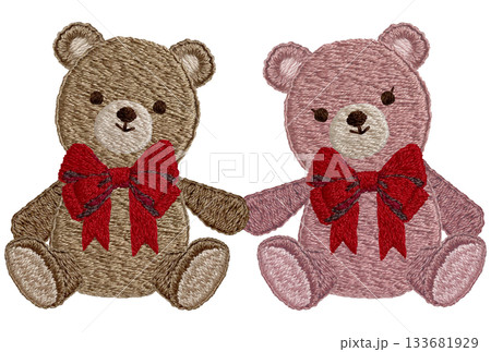 【仲良しテディベア】手刺繍イラスト素材 【仲良しテディベア】手刺繍イラスト素材 133681929
