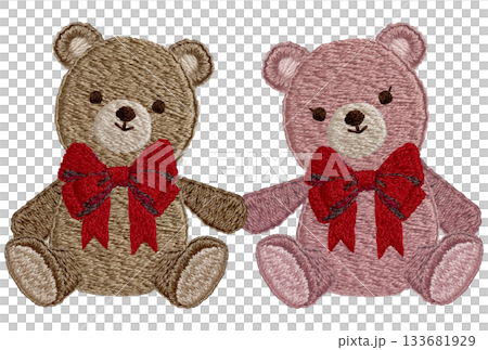 【仲良しテディベア】手刺繍イラスト素材 【仲良しテディベア】手刺繍イラスト素材 133681929