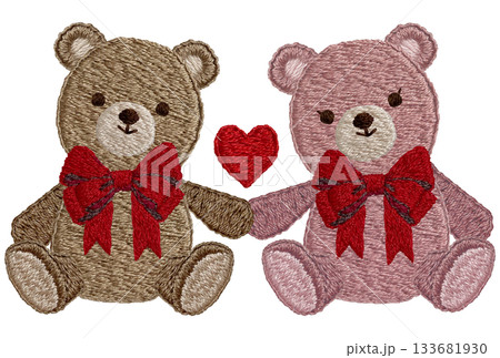 【仲良しテディベア】手刺繍イラスト素材 133681930