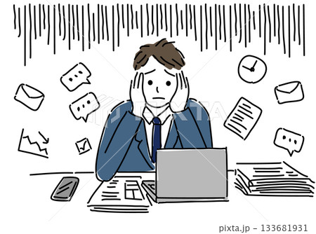 業務に追い詰められるビジネスマン 業務に追い詰められるビジネスマン 133681931