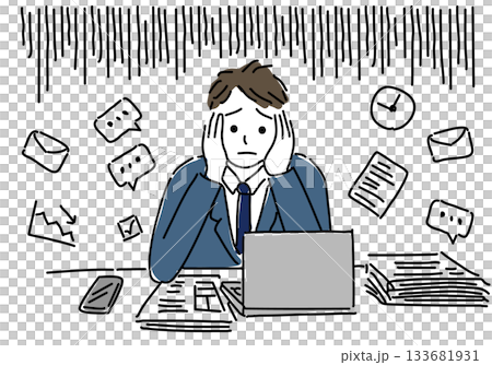 業務に追い詰められるビジネスマン 業務に追い詰められるビジネスマン 133681931