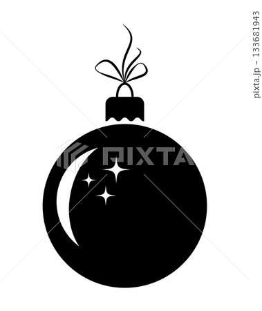 Christmas bauble. Christmas tree ornament silhouette with shiny stars and ribbon bow, festive holiday decoration icon, black illustration of Christmas bauble for winter celebration, greeting cards Christmas bauble. Christmas tree ornament silhouette with shiny stars and ribbon bow, festive holiday decoration icon, black illustration of Christmas bauble for winter celebration, greeting cards 133681943