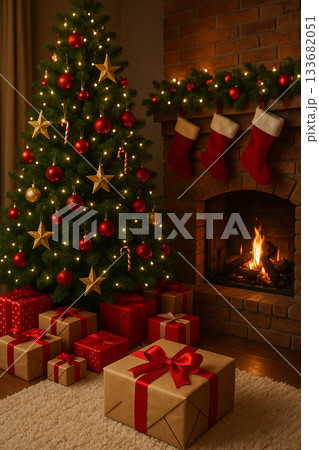 クリスマスのサンタクロースがプレゼントを使っている 133682051