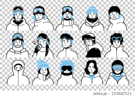 The faces of people enjoying winter sports 133682521