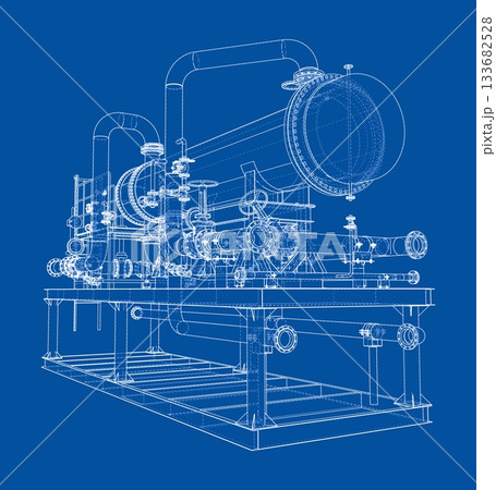 Industrial Machinery Blueprint. Vector 133682528