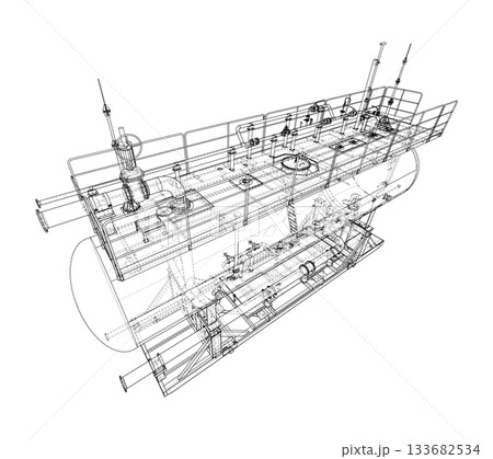 Detailed Wireframe of a Submarine. Vector Detailed Wireframe of a Submarine. Vector 133682534