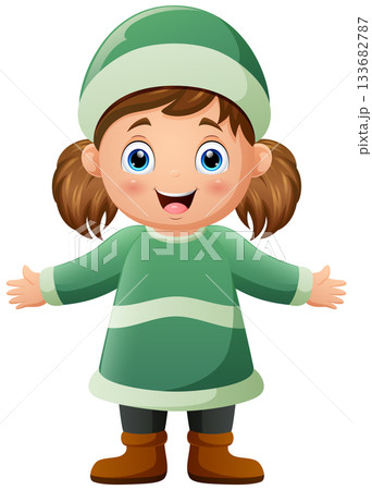 Cute little girl cartoon wearing winter clothes 133682787