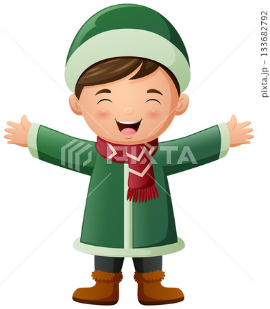 Cute little boy cartoon wearing winter clothes Cute little boy cartoon wearing winter clothes 133682792
