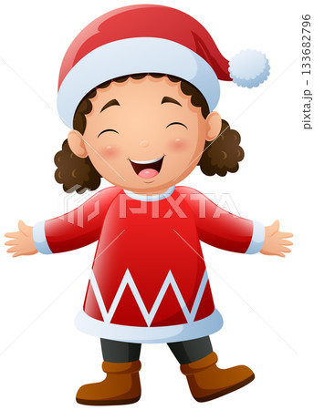 Cute little girl cartoon wearing winter clothes Cute little girl cartoon wearing winter clothes 133682796